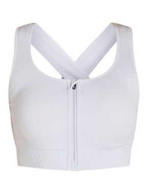 Front-Zip White Sports Bra with Crossback Straps